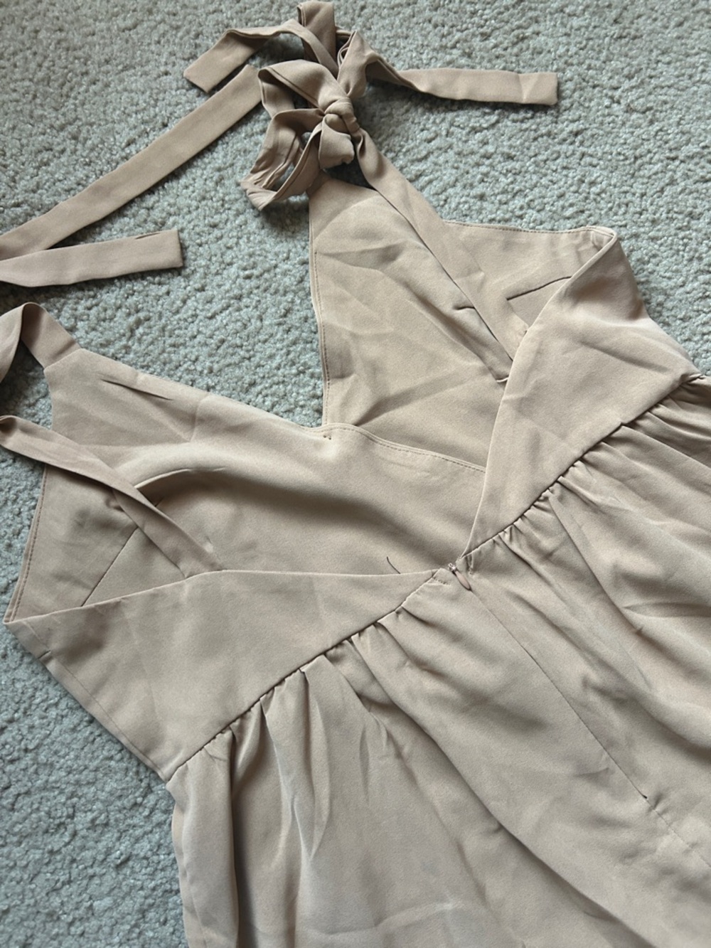 Tan Tie Strap Ruffle Hem Mini Dress - Picture 7 of 7